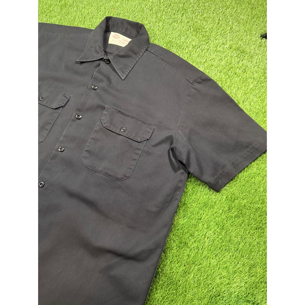 Dickies Mens Short Sleeve Work Shirt Black Large Button Up Dual Pocket 0163